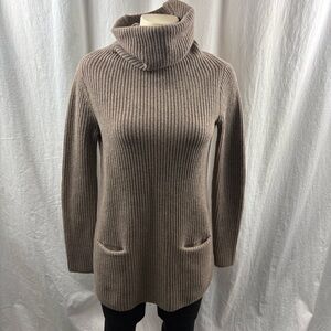 Saks Fifth Avenue Beige Cashmere Cowl Neck Ribbed Knit Tunic Sweater XS